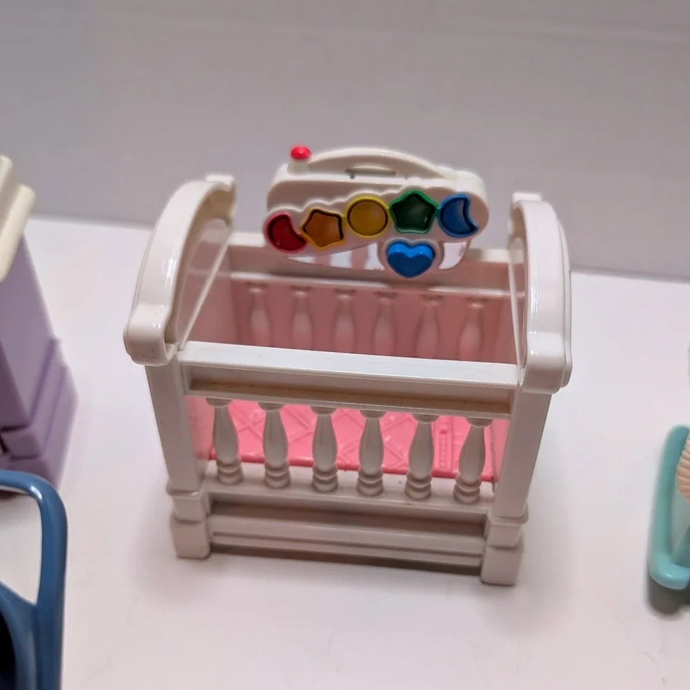 Vtg 90's Fisher Price Loving Family Dollhouse Nursery Furniture Lot Baby Crib